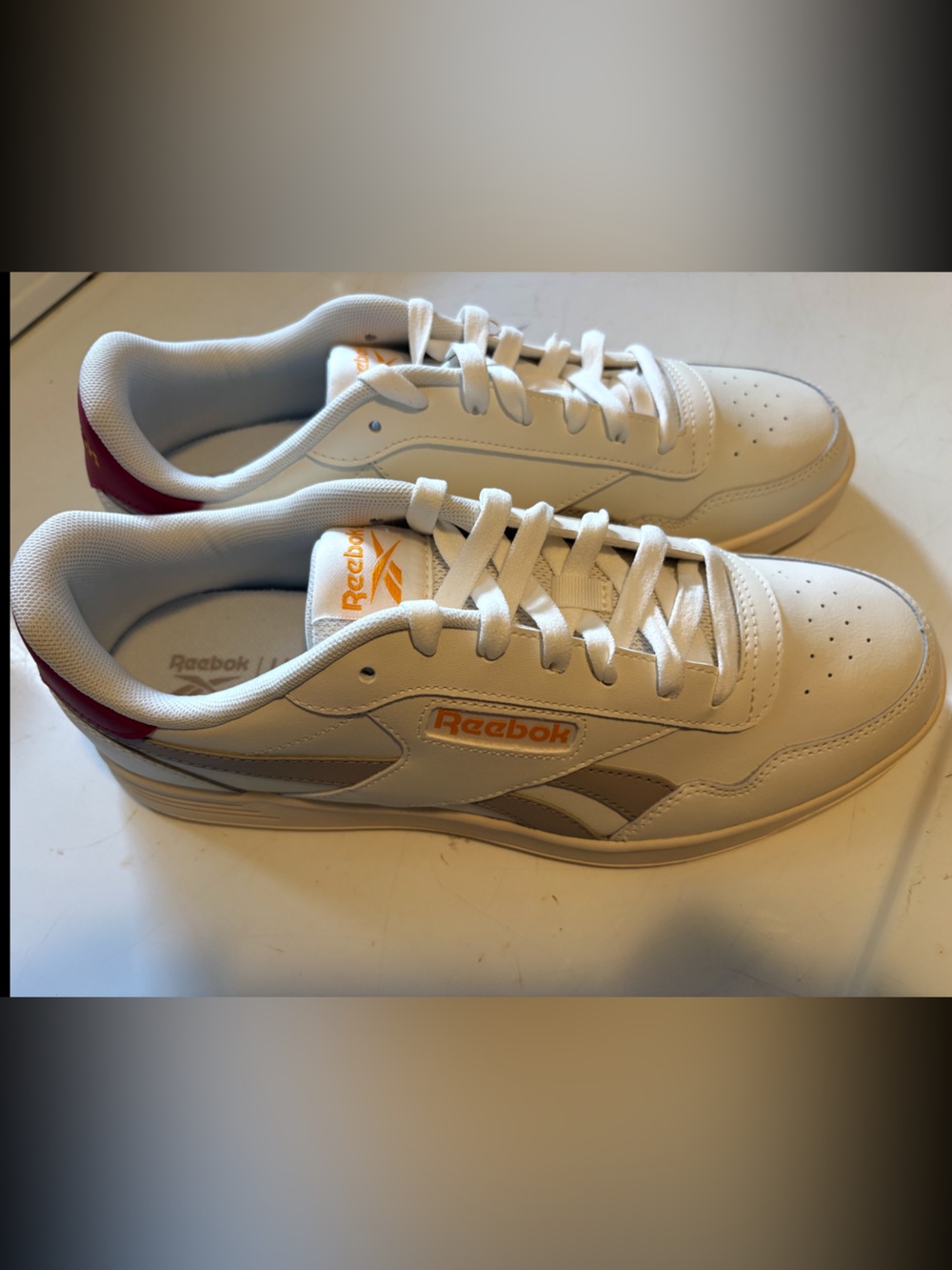 Reebok White Athletic Sneakers with Red and Orange Accents size 11 new